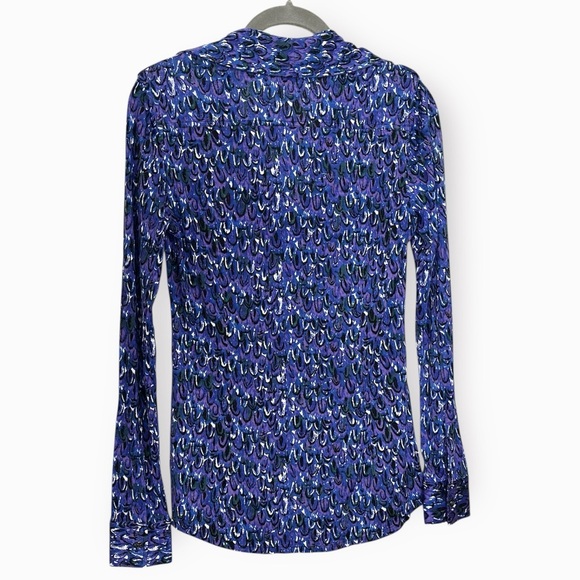 Tory Burch Long Sleeve Silk Blue and Purple Pattern Utility Button Down Top- XS - Picture 3 of 6